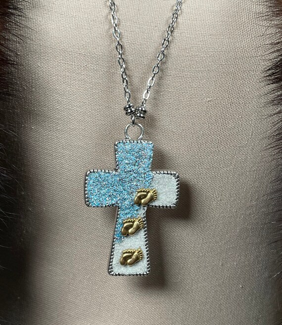 Footprints in the Sand Cross Necklace and Made With Real Sand Etsy