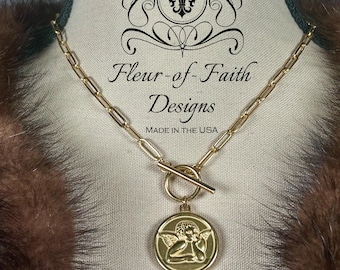 Angel Coin Psalms 91:11 Stainless Steel on Paper Clip Chain