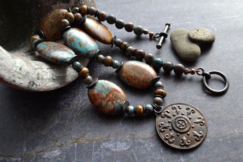 Rustic Southwest Necklace Earthy Gemstone Jewelry Medallion Etsy
