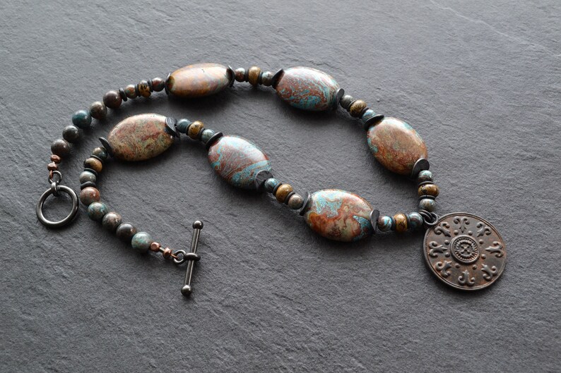 Rustic Southwest Necklace Earthy Gemstone Jewelry Medallion Etsy