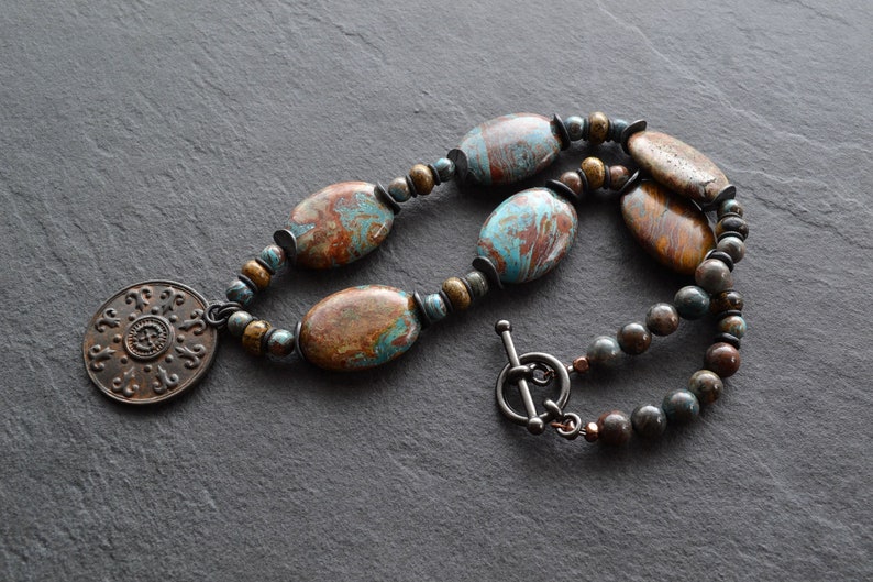 Rustic Southwest Necklace Earthy Gemstone Jewelry Medallion Etsy