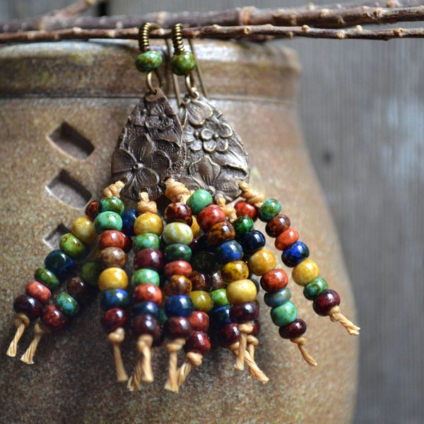 Indian Summer earrings / Wild prairie girl knotted native inspired / Indian corn Native Southwest Sunset / Indian girl tribal inspired