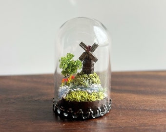 Tiny Windmill Diorama / Landscape Diorama / Netherlands / Dutch Landscape / River / Tulips / Micro Diorama / Fairy Garden / Mini Diorama