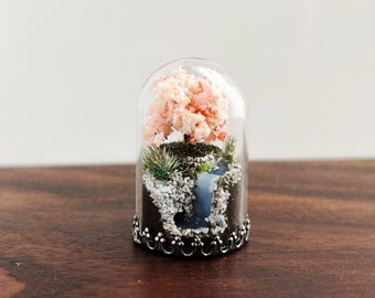 Tiny Cherry Blossom Diorama / Waterfall Diorama / Sakura / Cherry Tree / Cave / Japanese / Micro Diorama / Fairy Garden / Mini Diorama