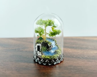 Tiny Glass Diorama / Waterfall Diorama / Bonsai / Cave / Japanese / Micro Diorama / Fairy Garden / Pond / Lake / Mini Diorama