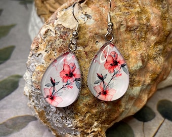 Pink Hibiscus teardrop earrings