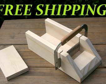 Soap Cutter Wavy / Krinkle Bars - Wooden Miter Box w/ Knife - Log / Loaf style - cut 1 or 1.25 inch **Free Shipping**