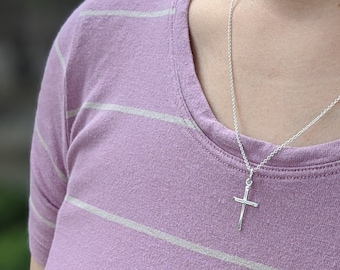 Sterling Silver Cross Necklace, Small Cross, Simple Cross