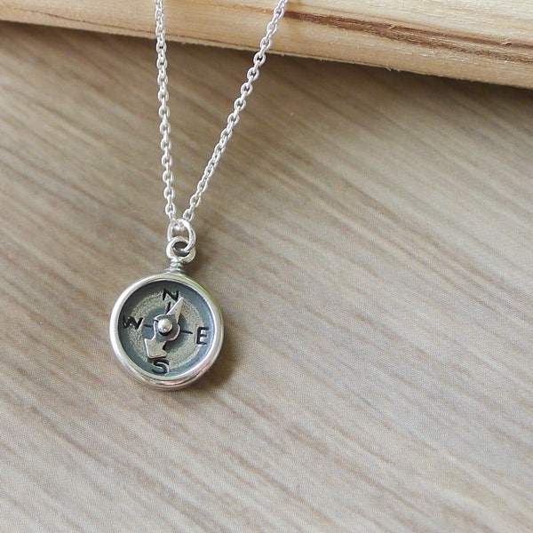 Compass Necklace, Sterling Silver, Travel Gift, Explore, Not all who wander are lost, Explorer Gift, Adventure, Gift, 3D Compass