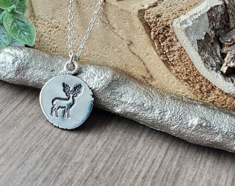 Sterling Silver Deer Necklace, Sterling Deer, Deer Silhouette, Silver Deer, Buck Necklace, Stag Necklace, Huntress Medallion, Totem Necklace