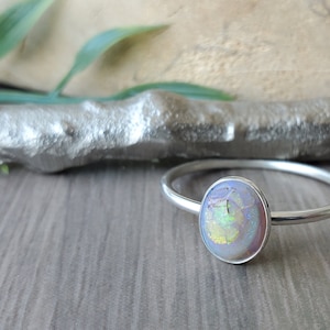 Opal Ring, Sterling Silver, Minimalist Opal, Oval Opal Ring, October Ring, Monarch Opal, October Birthstone, Manmade Opal, Sterling Opal