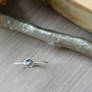 Minimalist Engagement Ring, Diamond Ring, Hexagon Diamond, Genuine Diamond, Salt and Pepper, Sterling Silver, Diamond Jewelry, Stacking