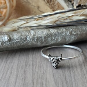 Highland Cow Ring, Sterling Silver Bull Ring, Cute Animal Celestial Jewelry, Ring For Women/Girls
