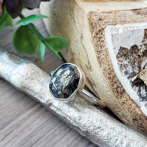 Marcasite Ring, Sterling Silver, Fools Gold, Nipomo Marcasite Agate, Oval Marcasite, Faceted, Pyrite Ring, Metallic Stone, American Mined