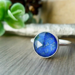 Lapis Ring, Sterling Silver, Doublet, Large Lapis, Round, Minimalist Lapis, Lapis Lazuli, Lapis Lazuli Ring, Blue Lapis, Stacking Ring, Blue