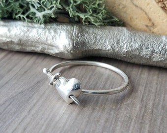 Sword in Heart Ring, Sterling Silver, Silver Heart Ring, Immaculate Heart, Dagger in Heart, Dainty Heart Ring, Broken Heart, Healing Heart