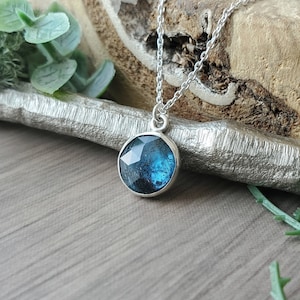 Moss Kyanite Necklace, Sterling Silver, Teal Kyanite, Blue Kyanite, Round, Faceted Kyanite, Deep Blue, Genuine Moss Kyanite, Rich Blue, 925