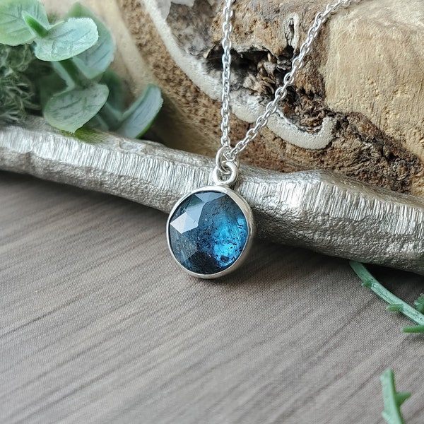 Moss Kyanite Necklace, Sterling Silver, Teal Kyanite, Blue Kyanite, Round, Faceted Kyanite, Deep Blue, Genuine Moss Kyanite, Rich Blue, 925