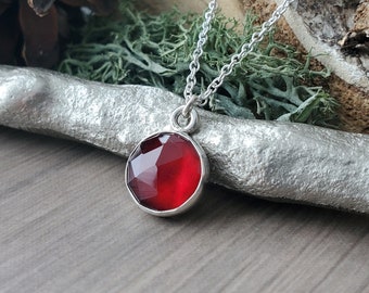 Garnet Necklace, January Birthstone, Sterling Silver, Round Garnet, Simple Garnet, Genuine Garnet, Simple Necklace, January Necklace, Garnet