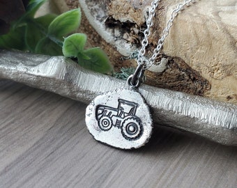 Tractor Necklace, Custom, Sterling Silver, Little Tractor, Tractor Pendant, 925, Tractor Jewelry, Farmer Gift, Gift for Boys, Initials