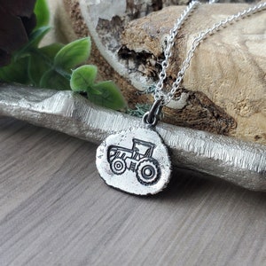 Tractor Necklace, Custom, Sterling Silver, Little Tractor, Tractor Pendant, 925, Tractor Jewelry, Farmer Gift, Gift for Boys, Initials image 1