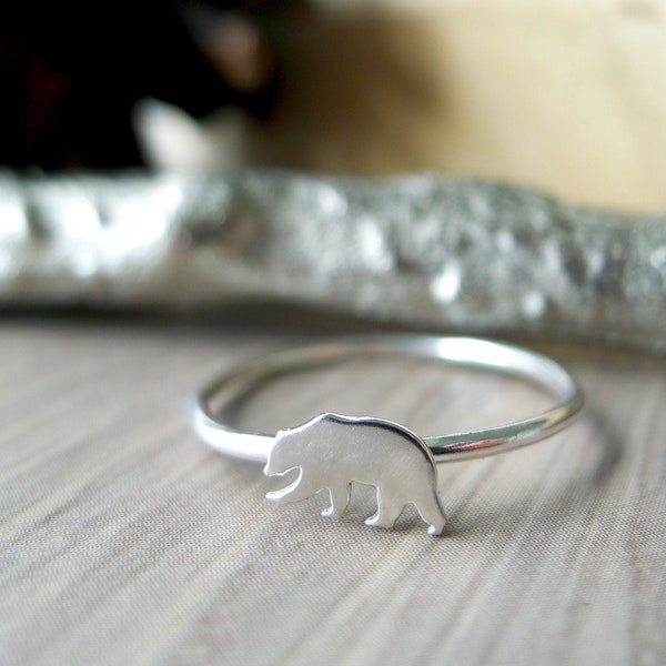 Beer ring, sterling zilver, zilveren beer, minimalistische beer, beer sieraden, grizzly beer ring, kleine beer, moderne beer, Kodiak beer, 925 beer