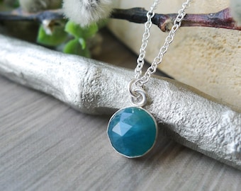 Grandidierite Necklace, Sterling Silver, Grandiderite, Teal Gemstone, Round, Faceted, Rose Cut, Genuine, Teal Blue, Ocean Blue, grand