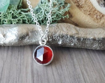 Garnet Necklace, January Birthstone, Sterling Silver, Round Garnet, Simple Garnet, Genuine Garnet, Simple Necklace, January Necklace, Garnet