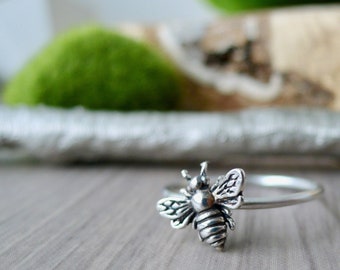 Bee Ring, Sterling Silver, Stacking Ring, Save the Bees, Minimalist Bee, Tiny Bee, Simple, Bumble Bee, Bee Jewelry, Modern, Bumblebee