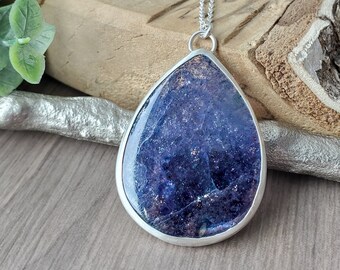 Sunstone Iolite Necklace, Sterling Silver, Confetti Iolite, Glitter, Schiller Iolite, Glitter Iolite, Purple Stone, Indigo, Sparkling Iolite