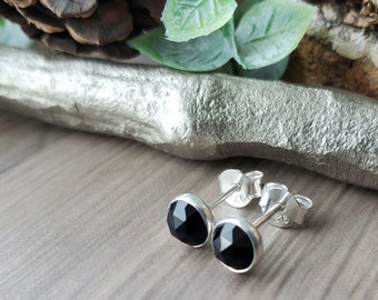 Onyx Studs, Sterling Silver, Simple Black Studs, Simple Stone Studs, Onyx Earrings, Genuine Onyx, Black Gemstone, Black Onyx, Faceted Onyx