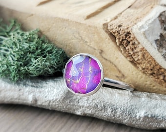 Purple Turquoise Ring, Purple Ring, Sterling Silver, Mohave Turquoise, Round Ring, Modern Ring, Purple Stone Ring, Copper Turquoise, Doublet