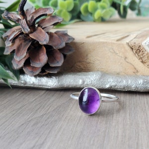 Amethyst Ring, Oval, Smooth, Deep Purple, Sterling Silver, February Birthstone, Purple Birthstone, February Gift, Small Amethyst, Genuine image 1