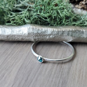 Minimalist Blue Diamond Ring, Genuine Diamond, Sterling Silver, Promise Ring, Diamond Jewelry, Diamond Stacking Ring, Silver Diamond Ring