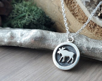 Moose Necklace, Sterling Silver, Moose Jewelry, Silver Moose, Little Moose, Canadian Animal, Small Moose Necklace, Bull Moose, Modern Moose