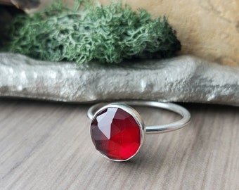 Garnet Ring, Sterling Silver, January Birthstone, Silver Garnet, January Ring, Genuine Garnet, Ruby Garnet, January Jewelry, Simple Garnet