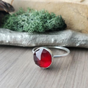 Garnet Ring, Sterling Silver, January Birthstone, Silver Garnet, January Ring, Genuine Garnet, Ruby Garnet, January Jewelry, Simple Garnet