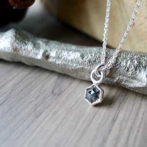 Salt and Pepper, Diamond Necklace, Black Diamond, Hexagon Diamond, Genuine Diamond, Minimalist, Sterling Silver, Diamond Jewelry, Modern