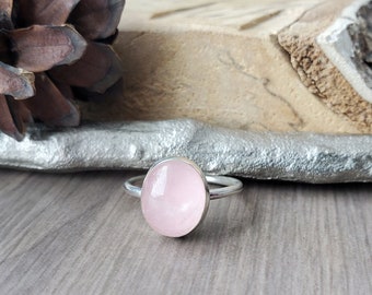 Rose Quartz Ring, Sterling Silver, January Birthstone, Pink Birthstone, Round, Faceted, Rose Cut, Small Rose Quartz, Genuine, Pastel Pink