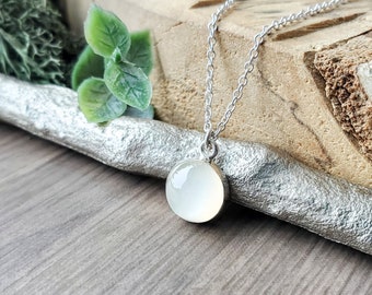 Moonstone Necklace, Sterling Silver, Round, White Moonstone, June Birthstone, June Necklace, June Jewelry, Simple, Modern, Moon Stone