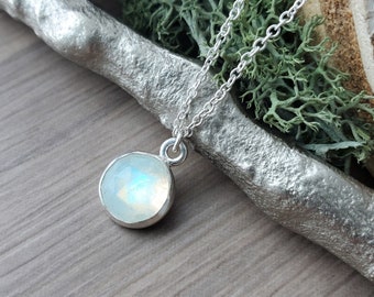 Moonstone Necklace, Sterling Silver, June Birthstone, June Necklace, June Jewelry, Simple Moonstone, Moon Stone, Modern, Round Moonstone