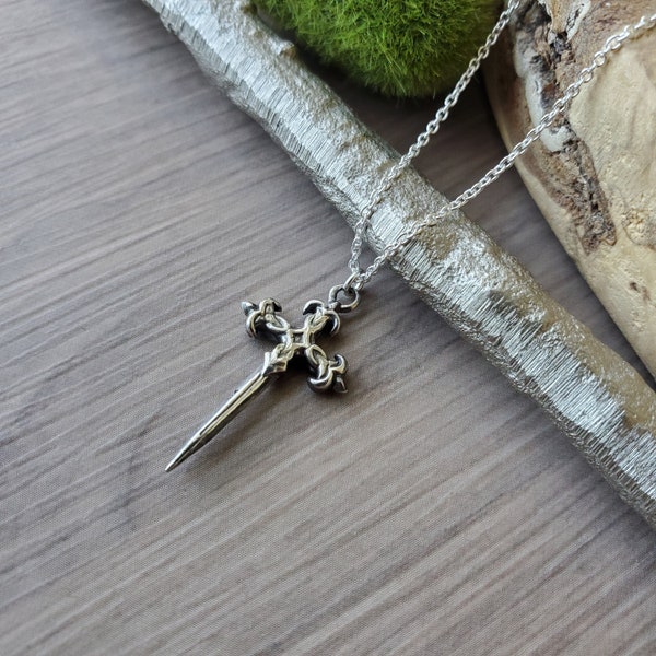 Dagger Necklace, Sterling Silver, Sword Necklace, Knight in Shining Armour, Silver Sword, Medieval, Silver Dagger, Ornate, Protection