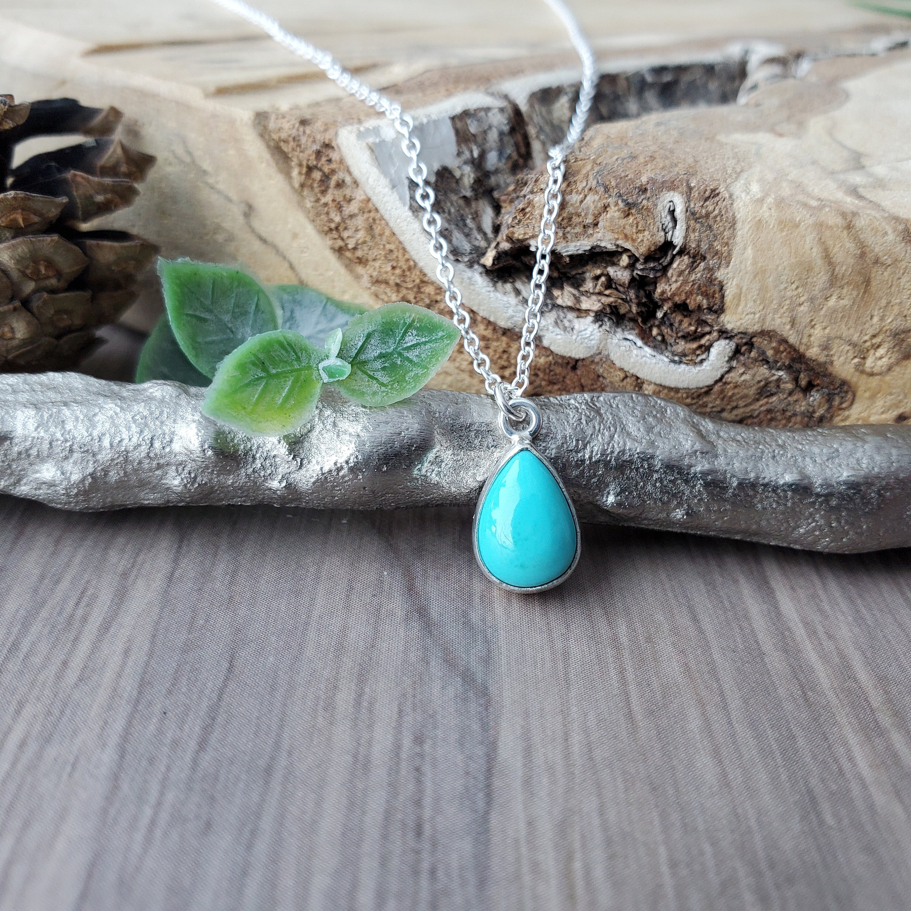 Turquoise Necklace Sterling Silver Genuine Turquoise Simple