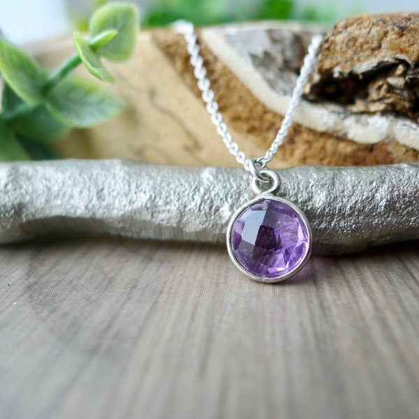 Amethyst Necklace, Sterling Silver, February Birthstone, February Jewelry, February Necklace, Genuine Amethyst, Circle, Simple Amethyst