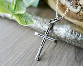 Cross Necklace, Sterling Silver, Small Cross, Simple Cross, Religious Necklace, Christian Jewelry, Baptism Gift, Minimalist Cross Thin Cross