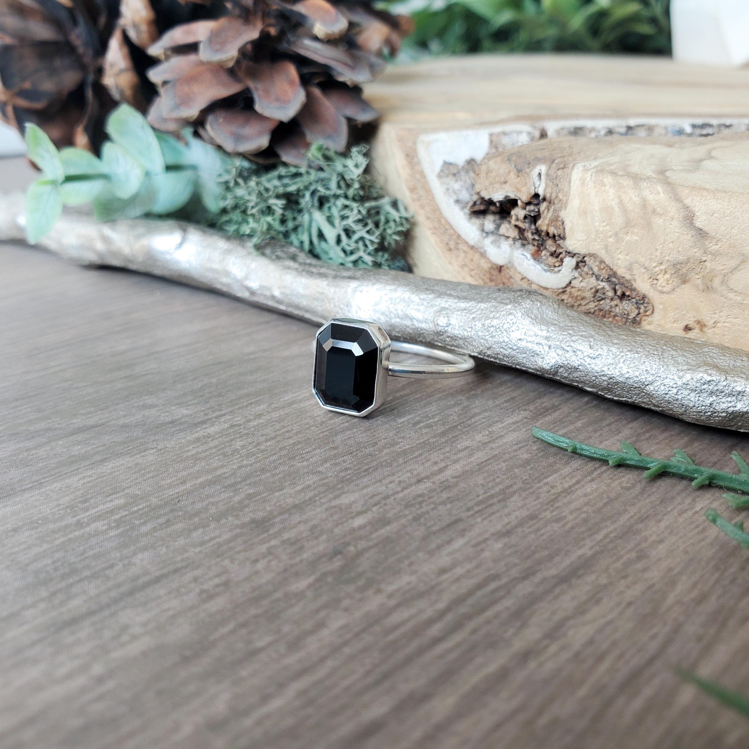 Onyx Ring, Sterling Silver, Emerald Cut Ring, Modern Onyx, Simple Ring, Gemstone Ring, Minimalist Black Ring, Minimalist Ring, Black Ring