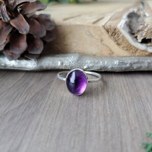 Amethyst Ring, Oval, Smooth, Deep Purple, Sterling Silver, February Birthstone, Purple Birthstone, February Gift, Small Amethyst, Genuine image 5