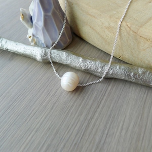 Pearl Necklace, Sterling Silver, Large Pearl, Slider, Modern Pearl, Single Pearl, June Necklace, June Birthstone, Simple Necklace, Elegant