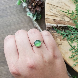 Serpentine Ring, Sterling Silver, Round, Simple Green, Genuine Serpentine, Faceted Serpentine, Deep Green, Serpentine Jewelry, Green Jewelry image 2