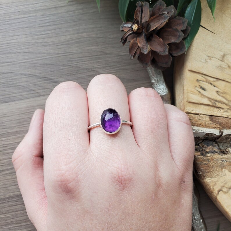 Amethyst Ring, Oval, Smooth, Deep Purple, Sterling Silver, February Birthstone, Purple Birthstone, February Gift, Small Amethyst, Genuine image 3